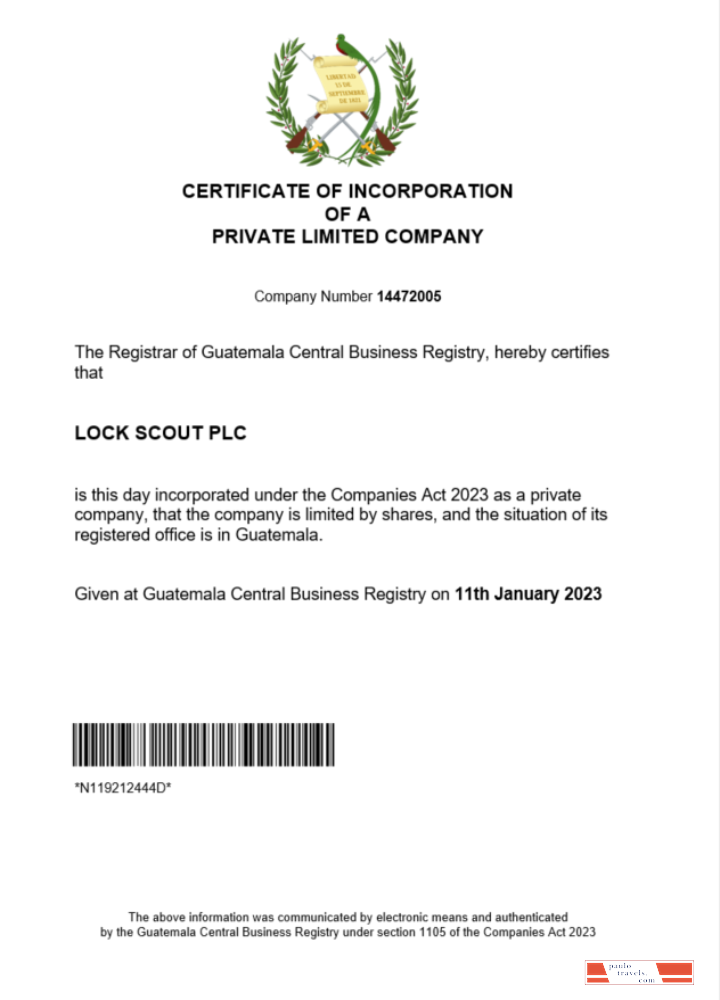 Guatemala certificate of registration Word and PDF template